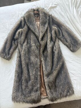 Women’s Taupe Faux Fur Long Trench Coat